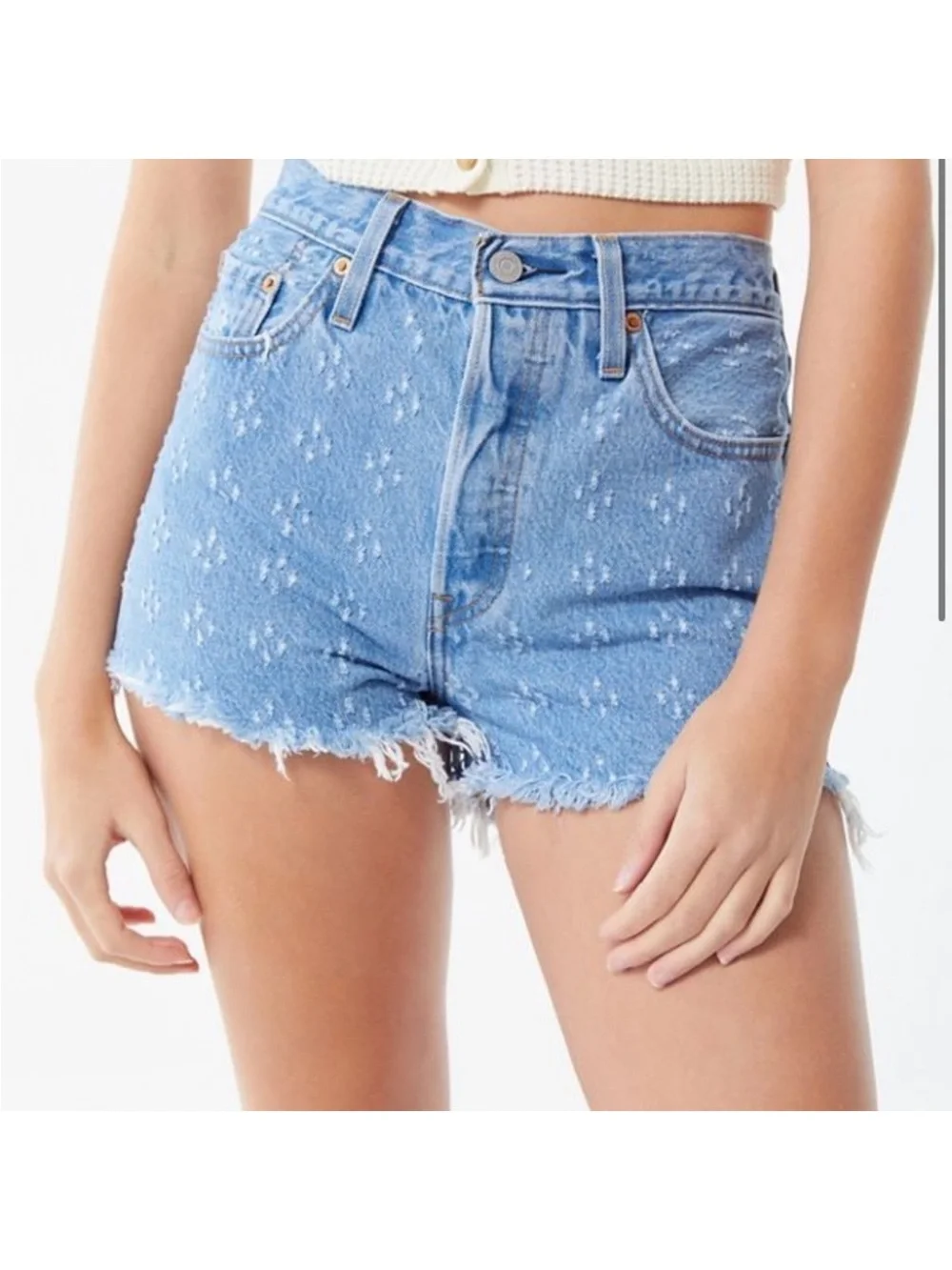 Levi’s 501 Premium Denim Jean Shorts size 31 Cut Off‎ Dottie Blues Distressed